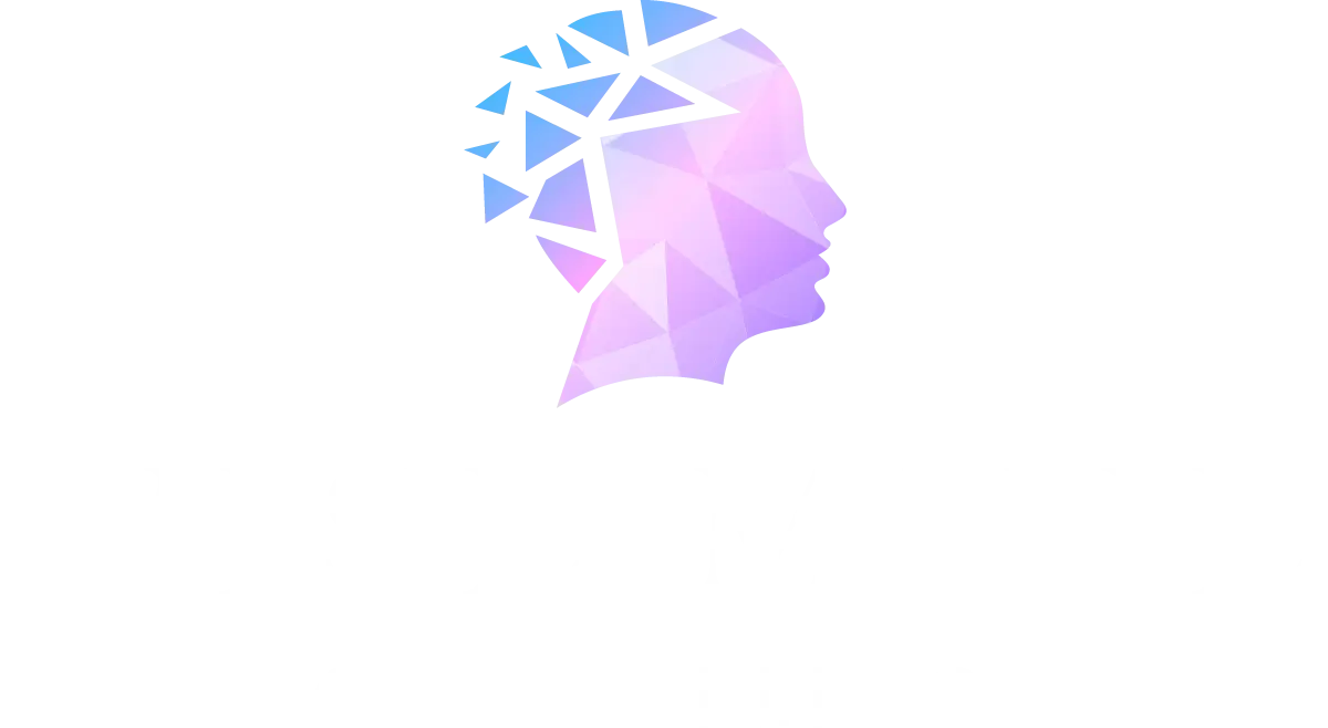 Business logo showing a stylized head silhouette with fragmented shapes symbolizing healing, growth, and mindful counseling services.